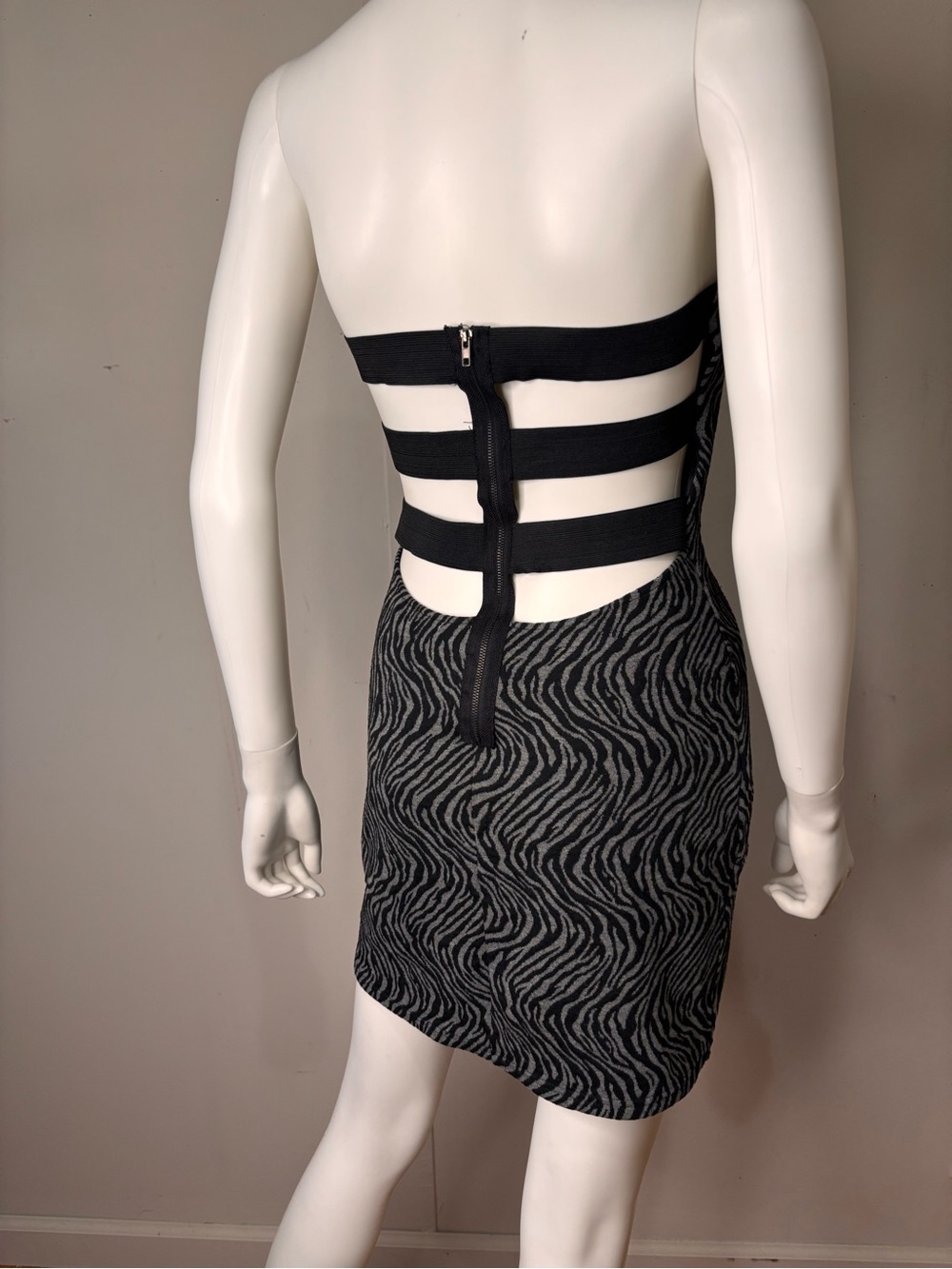 Poetry Black Zebra-Print Strap-Back Mini Dress